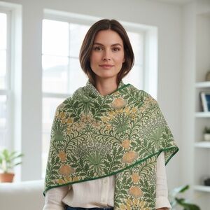 Floral Green and Yellow Scarf